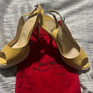 Christian Louboutin open toe heels tan